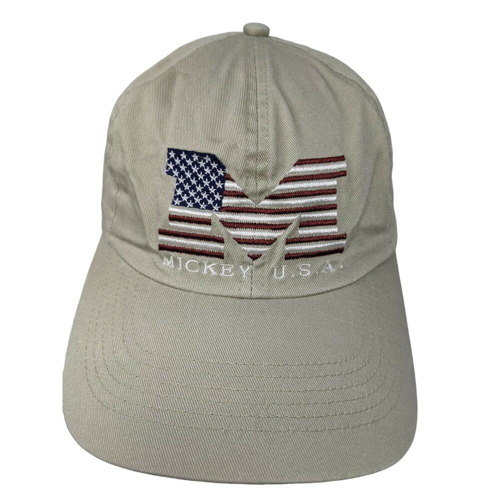 Walt Disney World Mickey USA Hat Patriotic Dad Cap Slideback Adjustable Beige